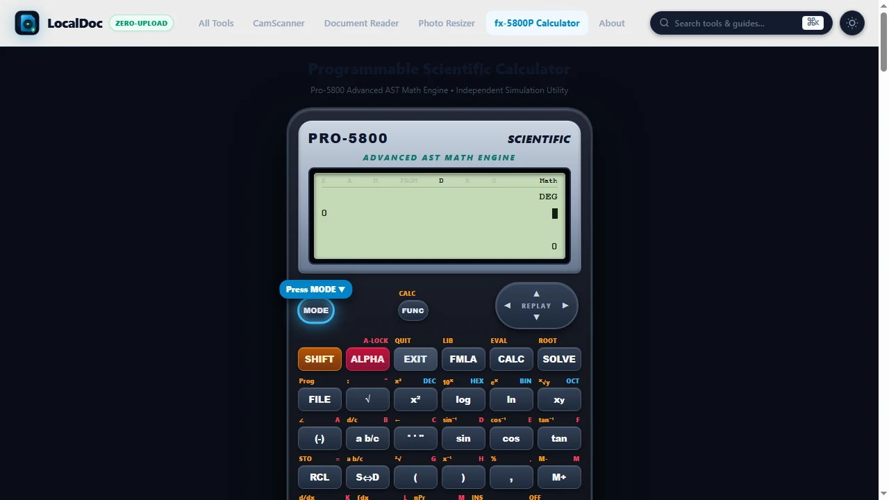 Select operational mode and configure angle settings on Casio fx-5800P