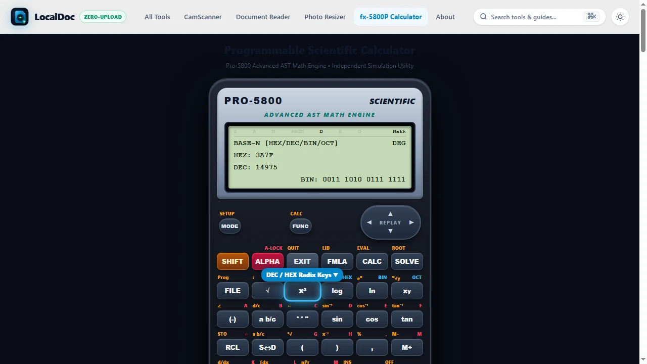 Execute 32-bit programmer Base-N hexadecimal and binary conversions