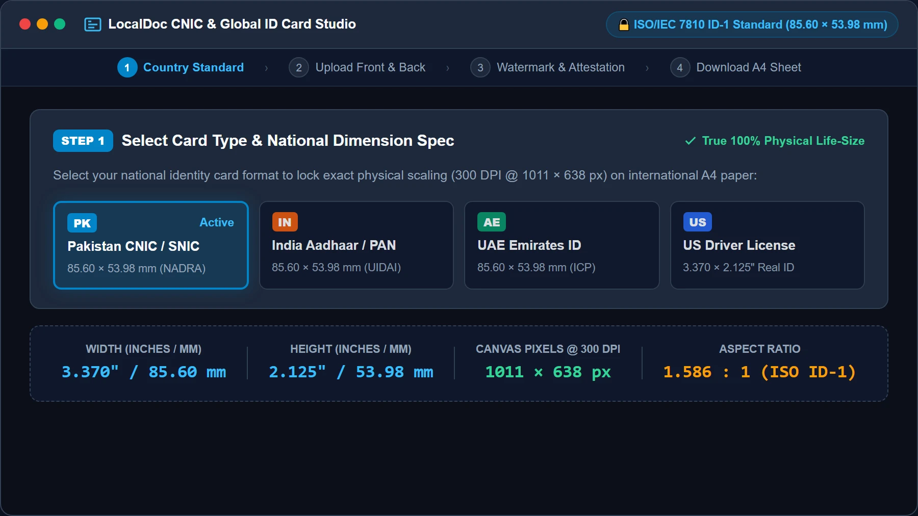 Selecting Pakistan CNIC ISO ID-1 Country Standard in LocalDoc Studio