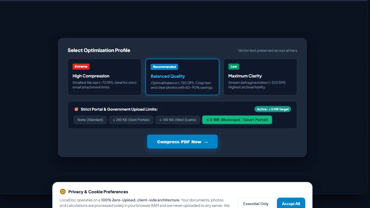 Select compression tier and target portal limit