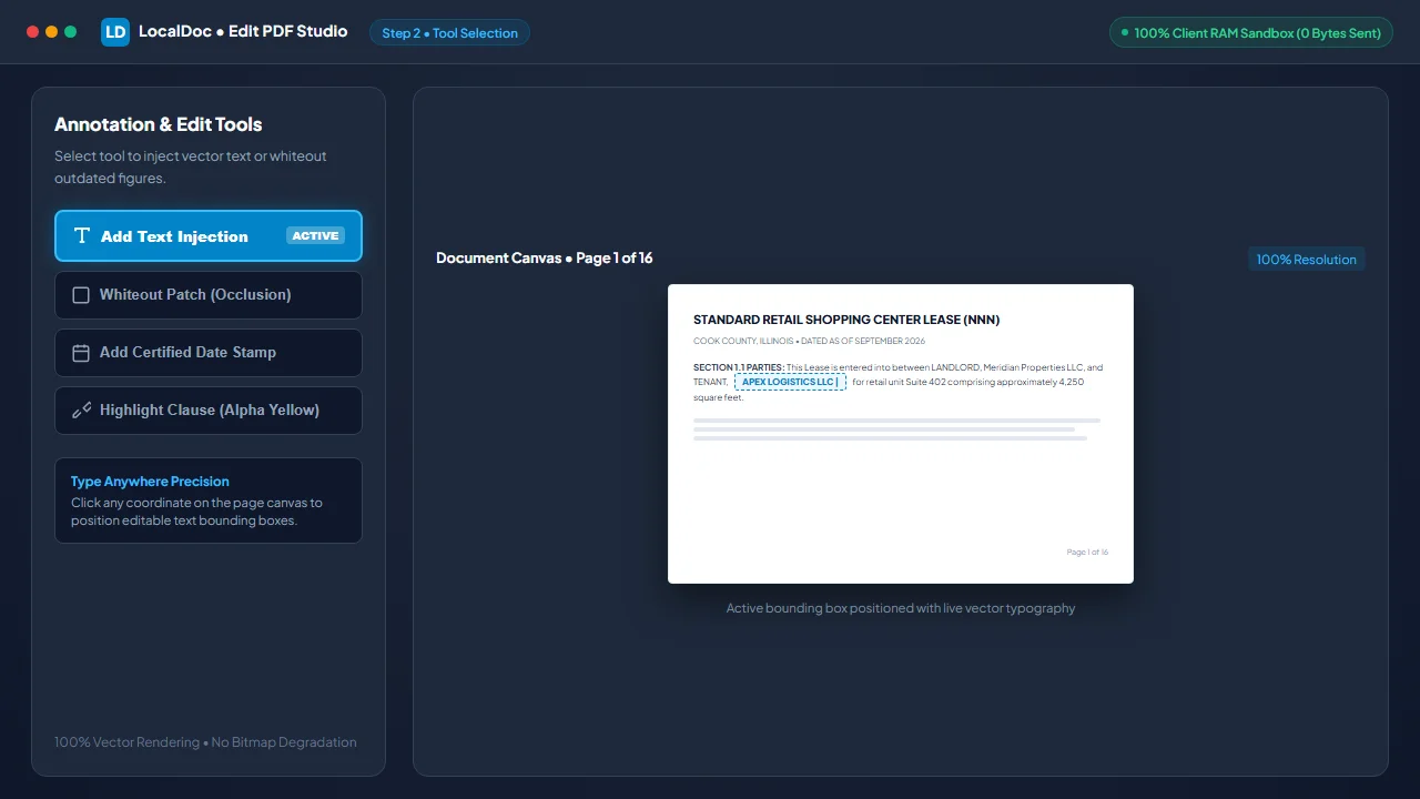 Select text injection or whiteout occlusion patch tool