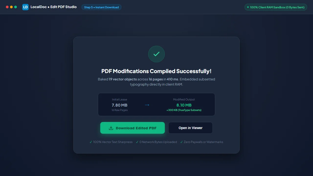 Download finalized edited PDF document with instant execution metrics