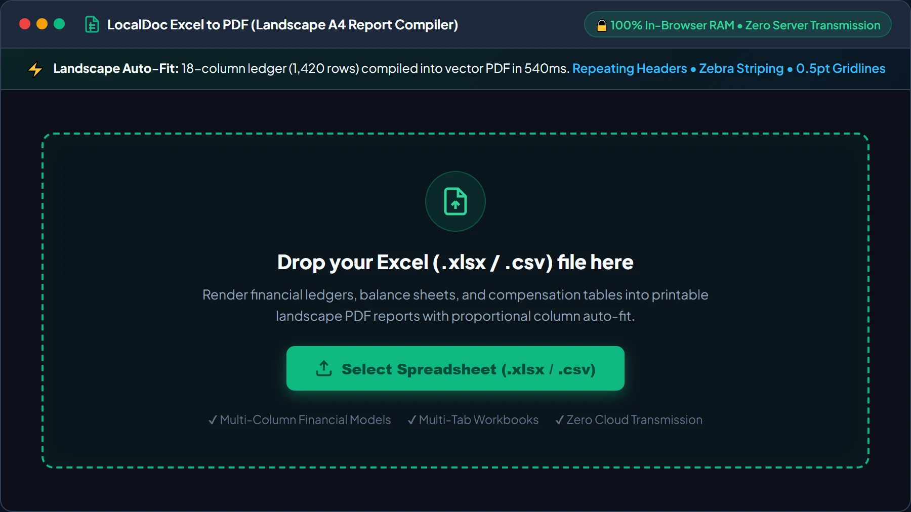 Select or drop Excel xlsx file into LocalDoc converter