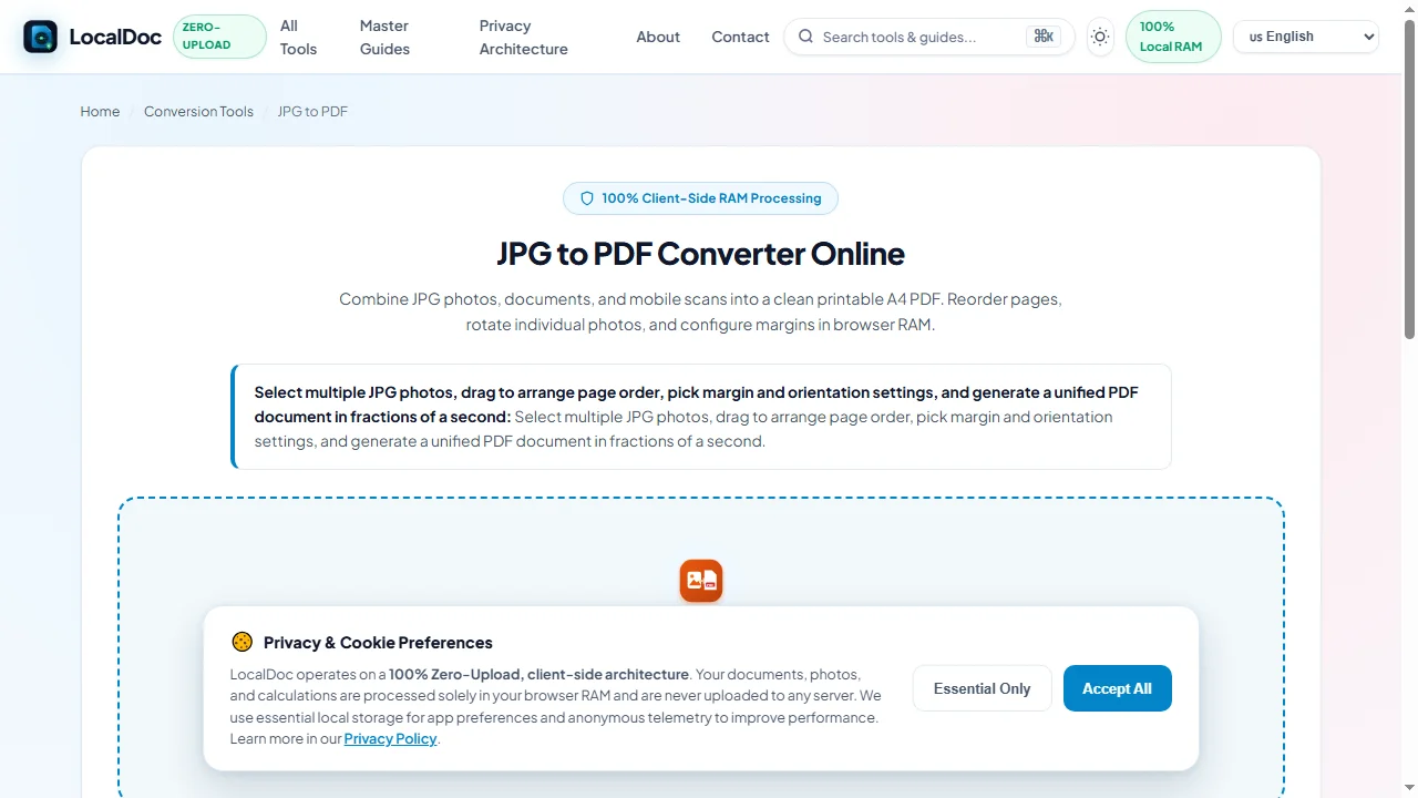 Select and drop multiple JPG photos into LocalDoc converter