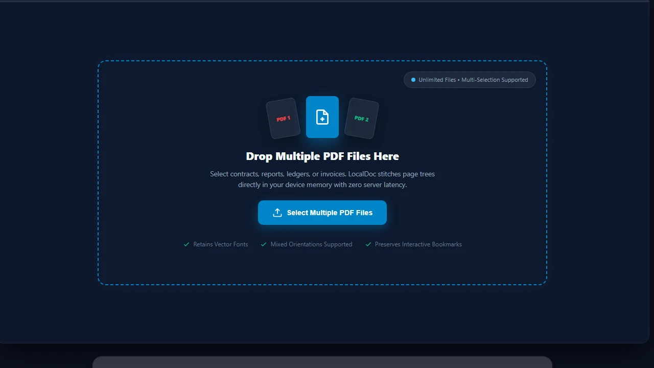 Select or drop multiple PDF files into LocalDoc merger