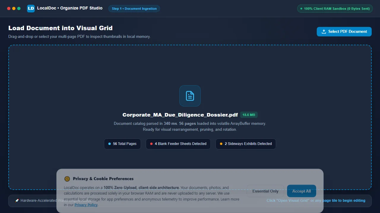 Load multi-page PDF document into LocalDoc visual organize studio