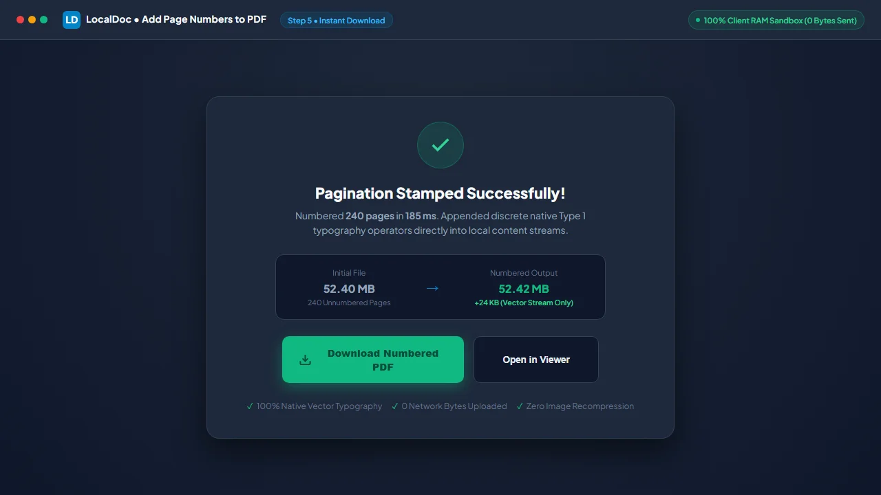 Download numbered PDF result card with instant execution metrics