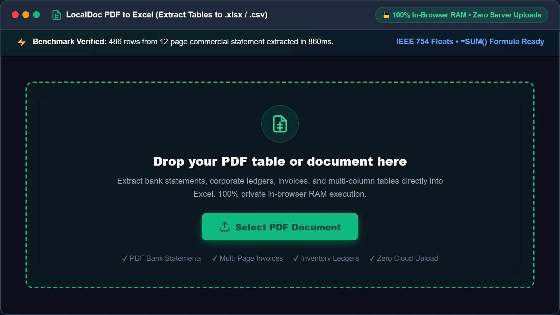Select or drop PDF table into LocalDoc converter