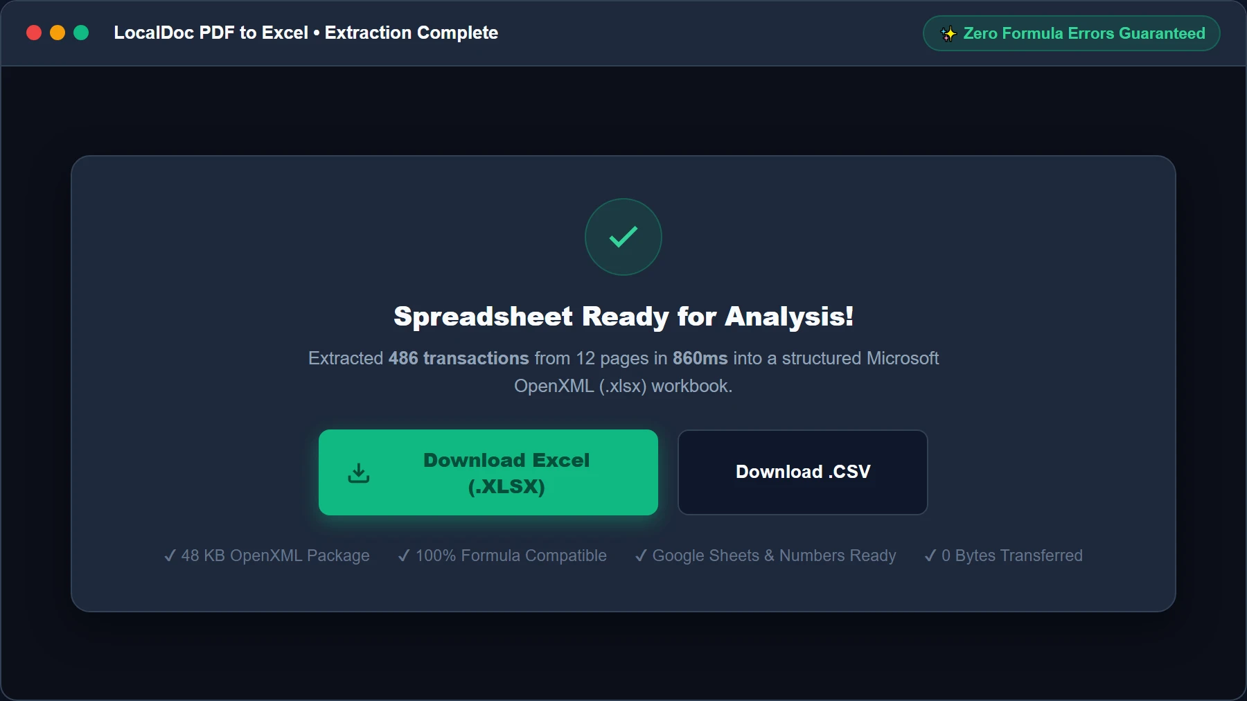 Download Excel XLSX or CSV workbook result card
