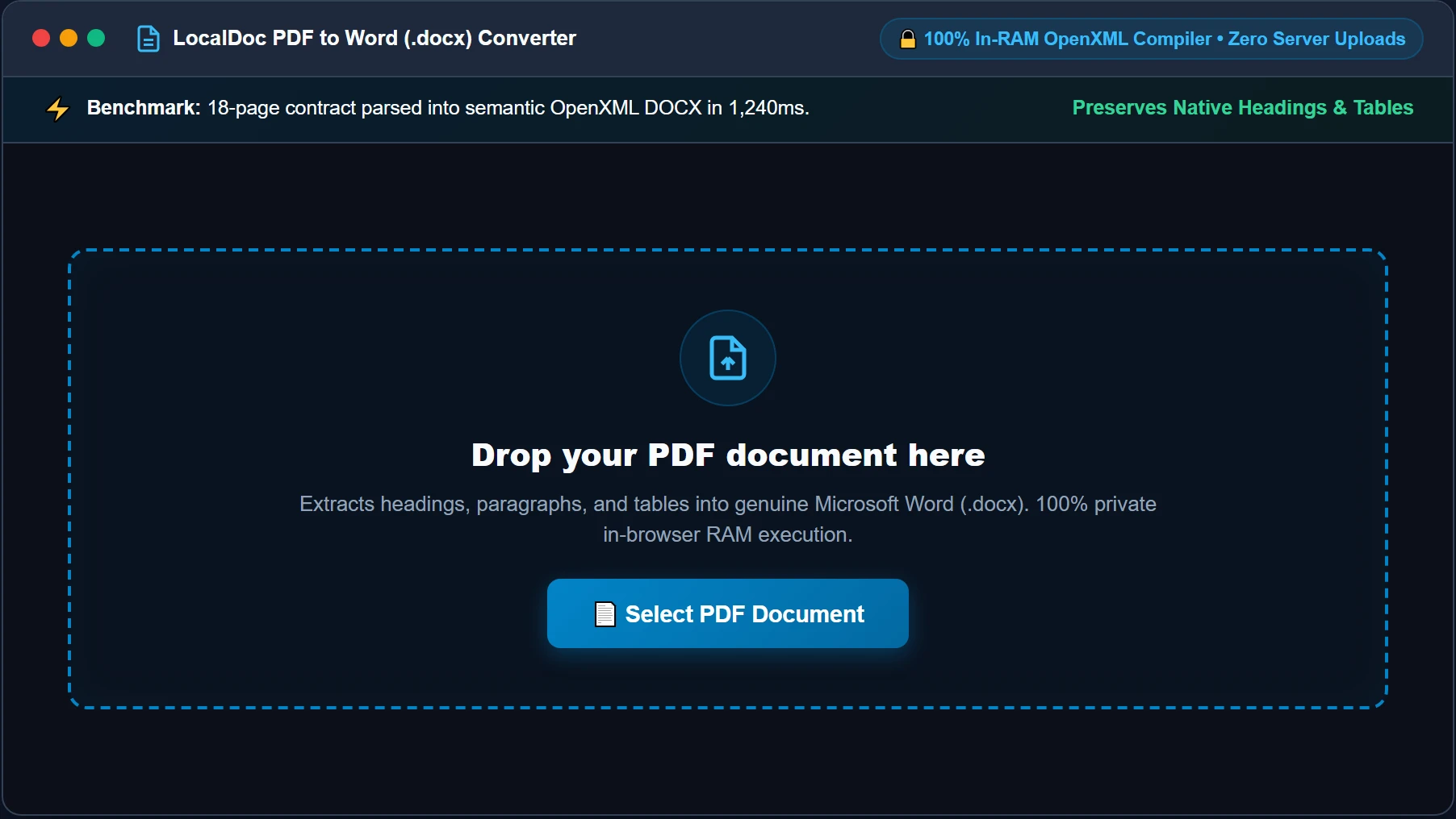 Select PDF document in LocalDoc PDF to Word Converter