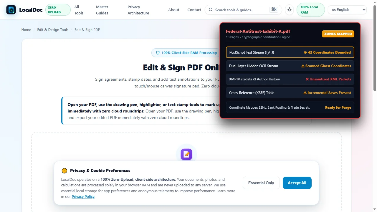 Select sensitive text zones and map to PostScript character tokens