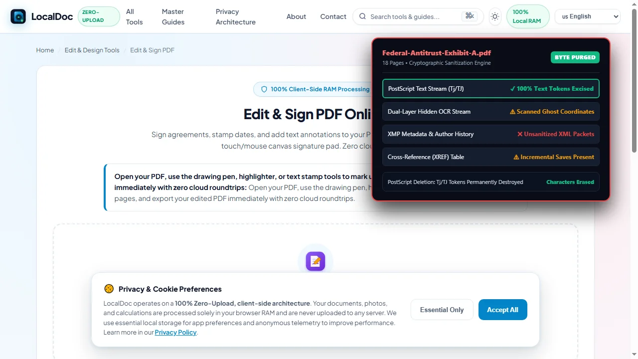 Permanently purge vector text tokens from PDF PostScript stream
