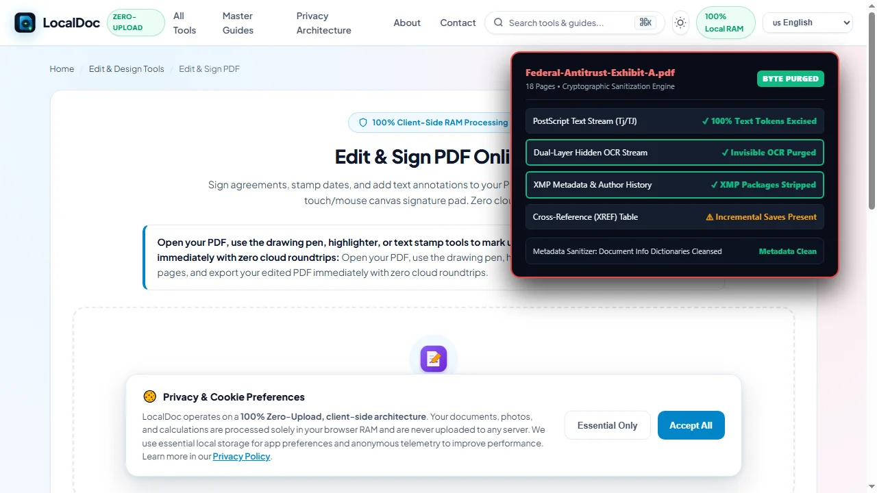Scrub invisible OCR ghost text and embedded XMP metadata packages