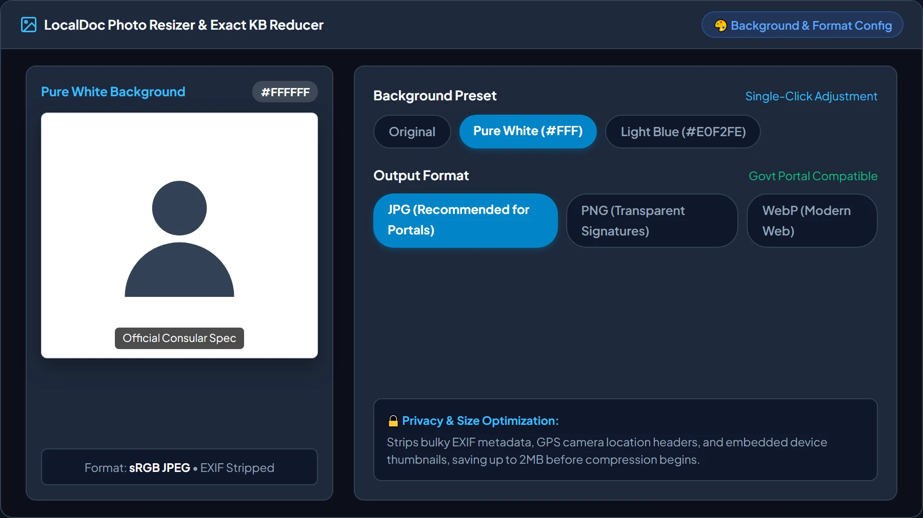 Configuring Pure White background and JPG output format