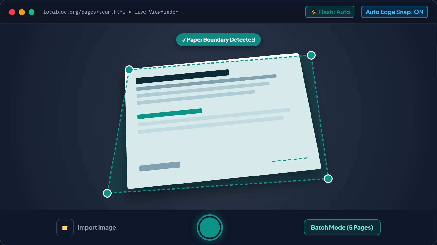 LocalDoc Scanner Mobile Viewfinder with Real-time Edge Snapping