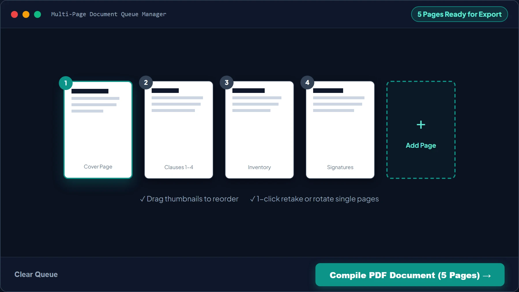 Multi-Page Batch Queue and Thumbnail Reordering Manager