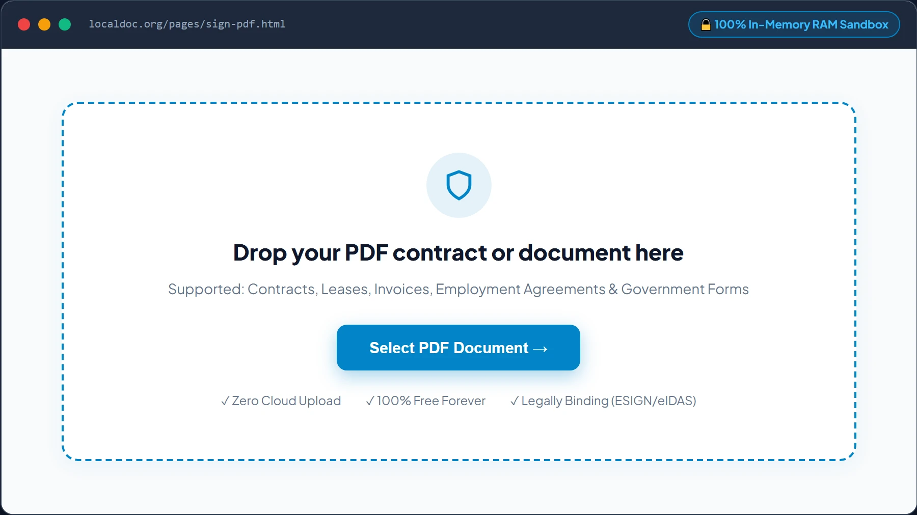 LocalDoc In-Memory Drag and Drop PDF Upload Zone