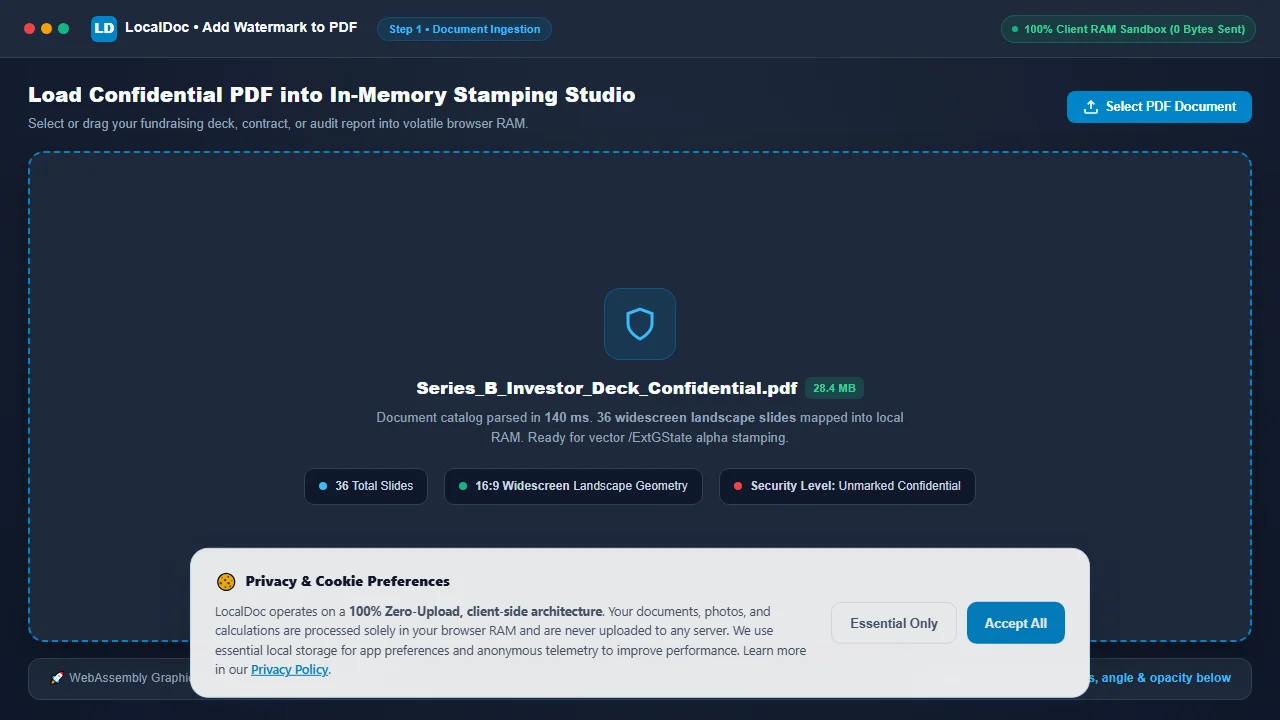 Load confidential PDF document into LocalDoc watermark studio