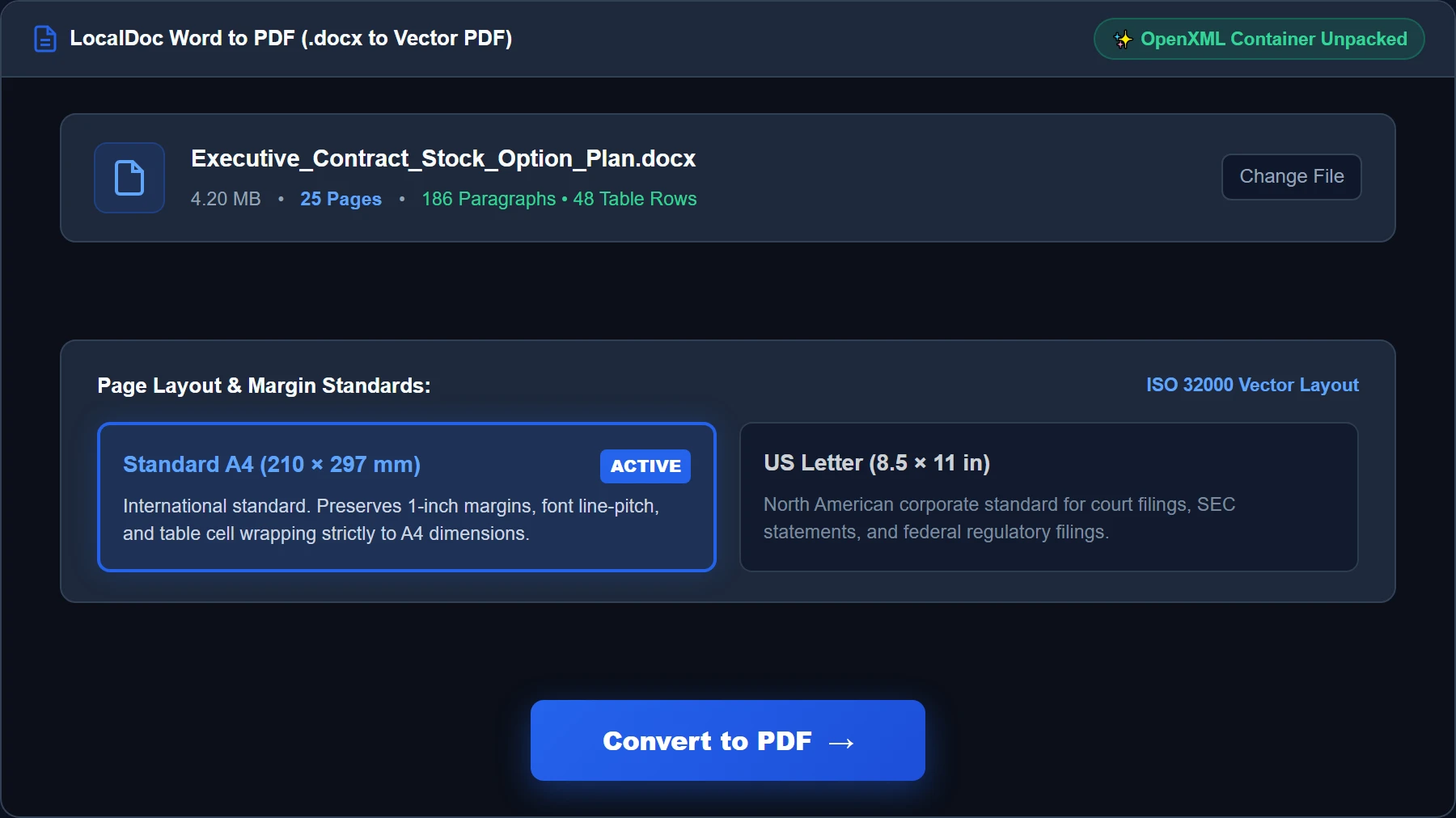 Configure page layout format and vector text preservation
