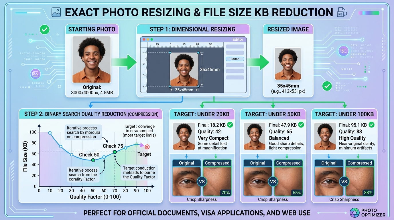 Exact Photo Resizing and Binary Search KB Compression Guide